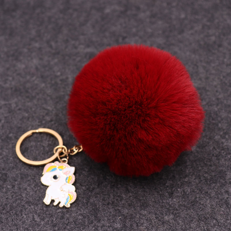 Popular imitación Rex conejo piel bola llavero colgante unicornio colgante bolsa colgante de peluche llavero Coche