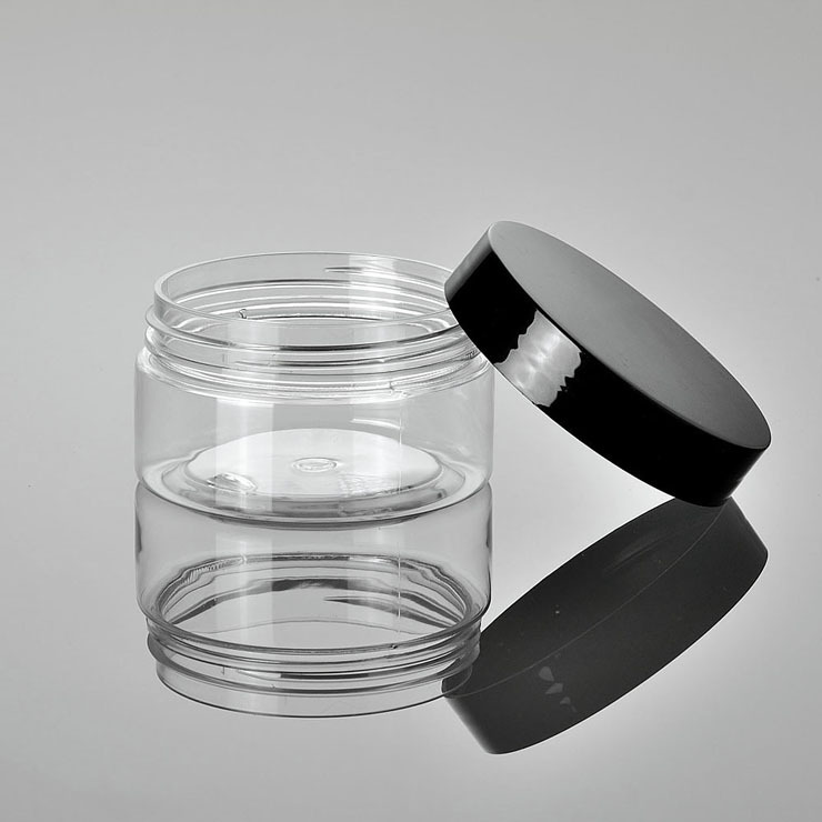 Cosméticos Xumin material de embalaje 100g botella de máscara de PET transparente cubierta blanca botella de crema facial cubierta negra botella de crema frasco de boca ancha