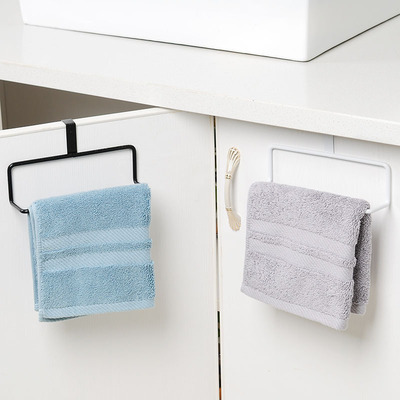厨房多用途门背式毛巾架铁艺无痕免钉橱柜抹布挂架杂物挂|ru