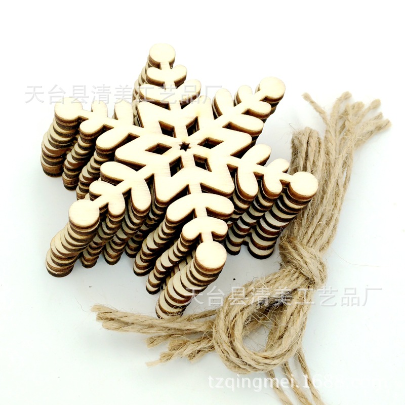 Copo de nieve de Navidad de madera, hoja de madera, cabeza redonda de madera, colgante decorativo de copo de nieve, 10 piezas en un paquete