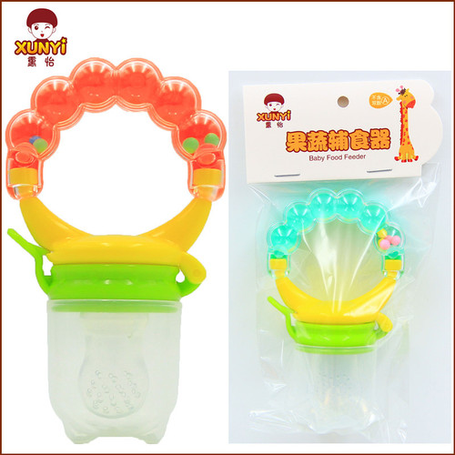 Xunyi ring bite bag multi-color fruit thin bite pacifier food supplement rattle bite teether nutrition elevator