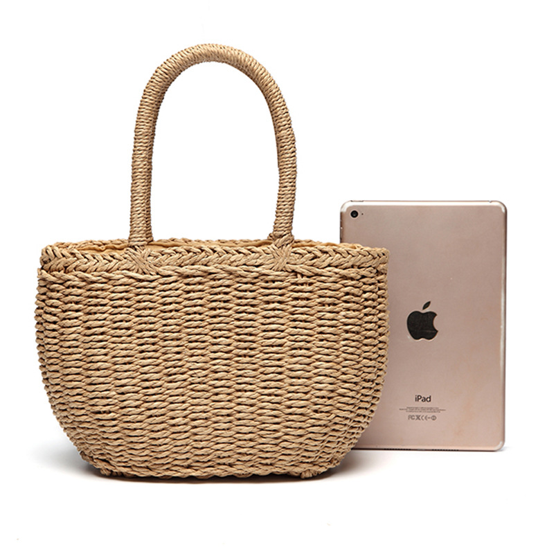 新款抽绳草编包 休闲编织包 沙滩包 小清新风菜篮子手提女包 草编