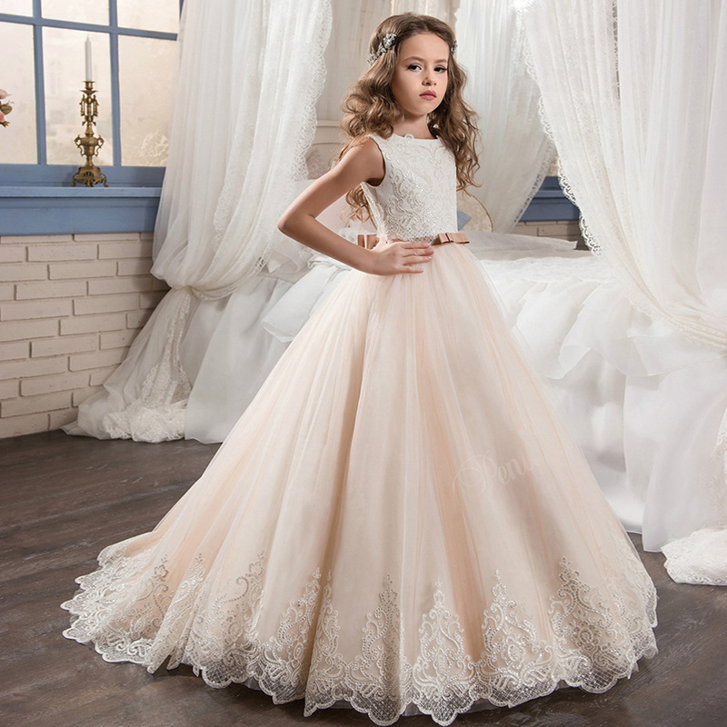 Comercio exterior transfronterizo de AliExpress eBay Vestido de novia para niños de Europa y América Vestido de princesa esponjosa de encaje rhinestone de niña de flores