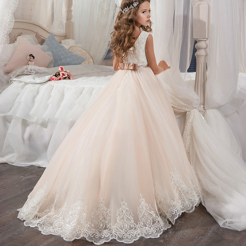 Comercio exterior transfronterizo de AliExpress eBay Vestido de novia para niños de Europa y América Vestido de princesa esponjosa de encaje rhinestone de niña de flores