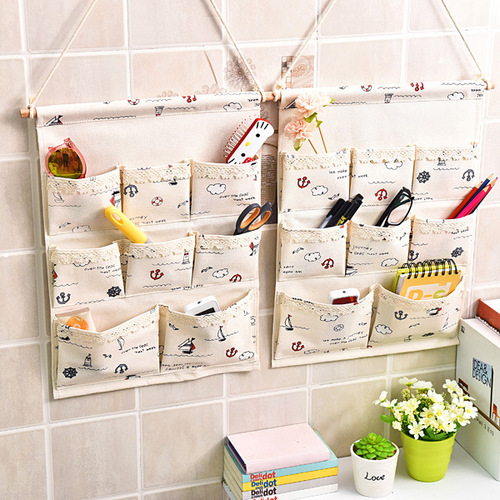 Creative storage hanging bag, wall-mounted cotton and linen sundries large hanging bag bathroom storage hanging bag