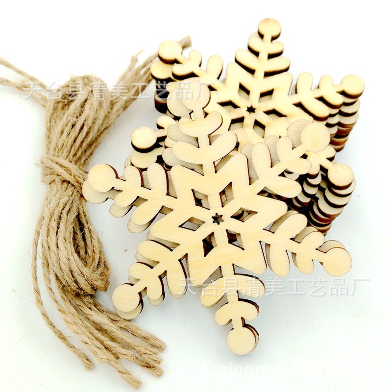Copo de nieve de Navidad de madera, hoja de madera, cabeza redonda de madera, colgante decorativo de copo de nieve, 10 piezas en un paquete