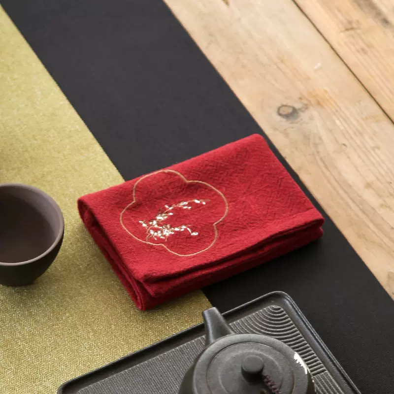 双层苎麻茶巾源头厂家绣花复古禅意八大山人翻白眼鱼仙鹤茶具配件