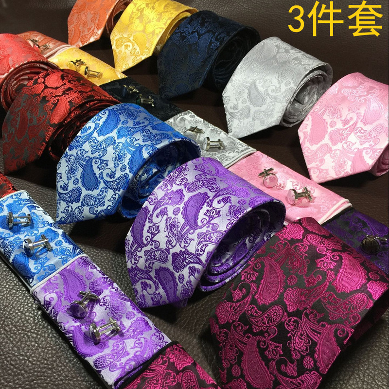 Men's Tie New Formal Paisley Cashew Flower European and American Tie Three-Piece Suit Manufacturer Ready Stock Wholesale
