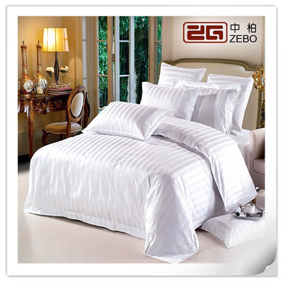 酒店床上套件宾馆加密加厚床笠款三公分缎条床单被布草厂家直销|ru