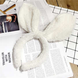 B022 范冰冰同款兔耳朵发箍 大蝴蝶结毛绒绒可爱冬款头饰带铁丝