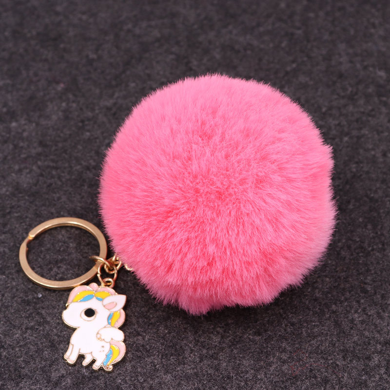 Popular imitación Rex conejo piel bola llavero colgante unicornio colgante bolsa colgante de peluche llavero Coche