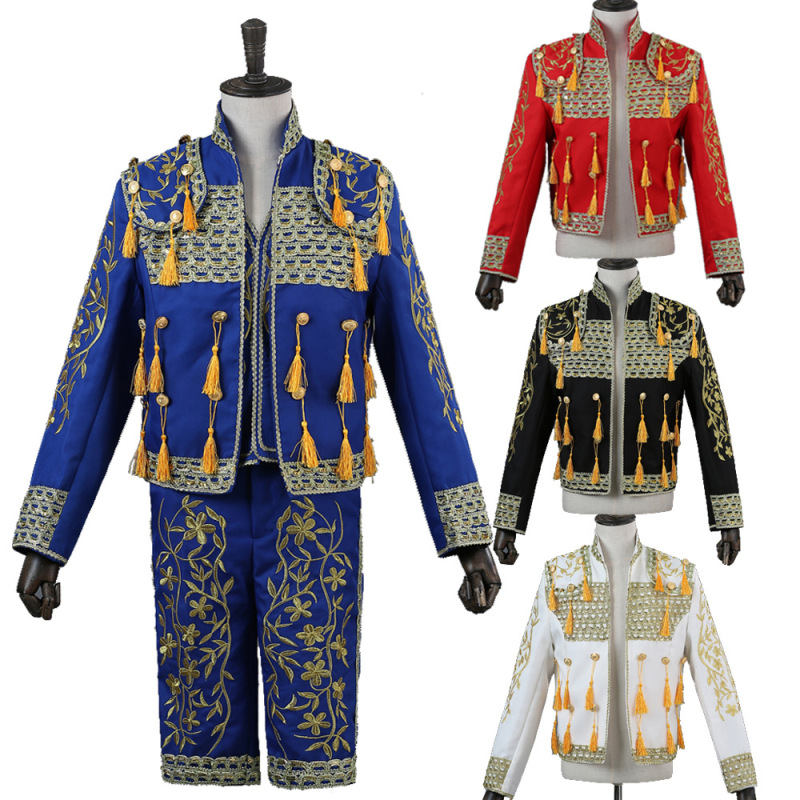 Men's Spanish Bullfighting Clothing Stage European Palace Performance Clothing Bullfighting Dance Clothing Embroidered Tassel Three-Piece Set