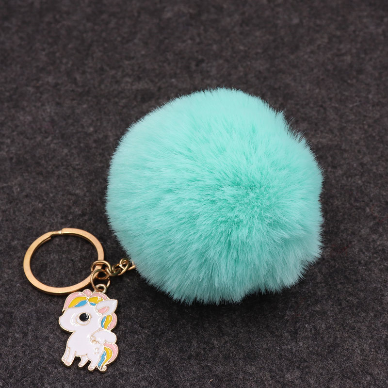 Popular imitación Rex conejo piel bola llavero colgante unicornio colgante bolsa colgante de peluche llavero Coche