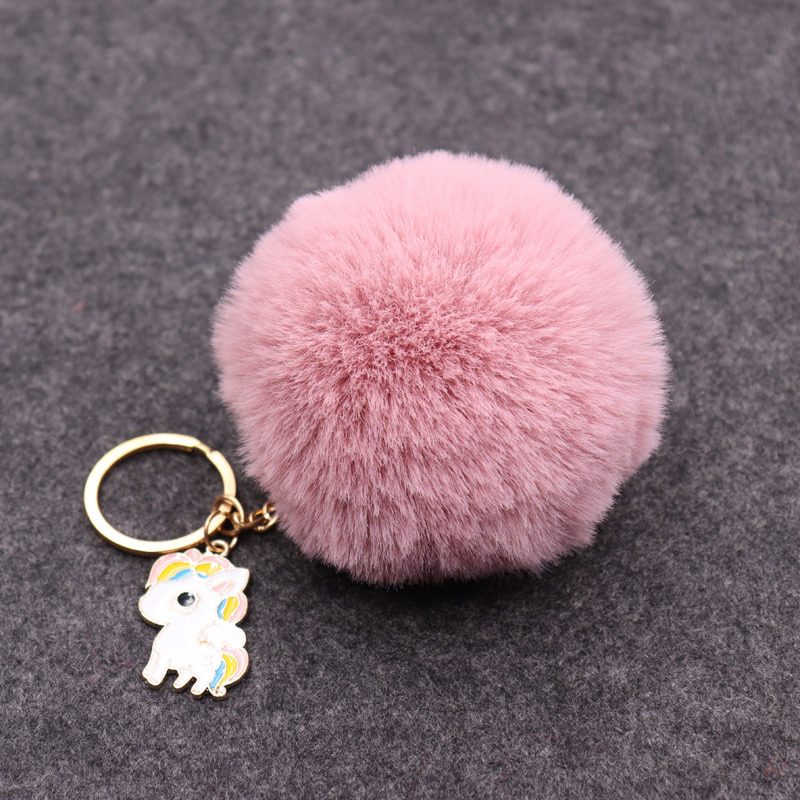 Popular imitación Rex conejo piel bola llavero colgante unicornio colgante bolsa colgante de peluche llavero Coche
