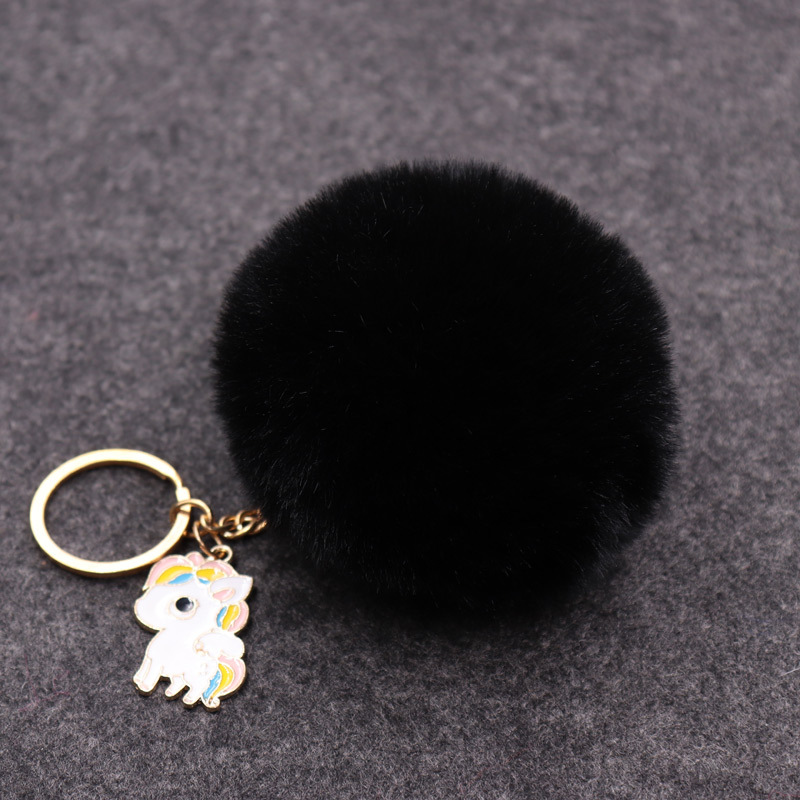 Popular imitación Rex conejo piel bola llavero colgante unicornio colgante bolsa colgante de peluche llavero Coche