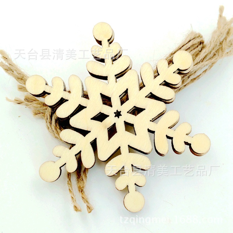 Copo de nieve de Navidad de madera, hoja de madera, cabeza redonda de madera, colgante decorativo de copo de nieve, 10 piezas en un paquete