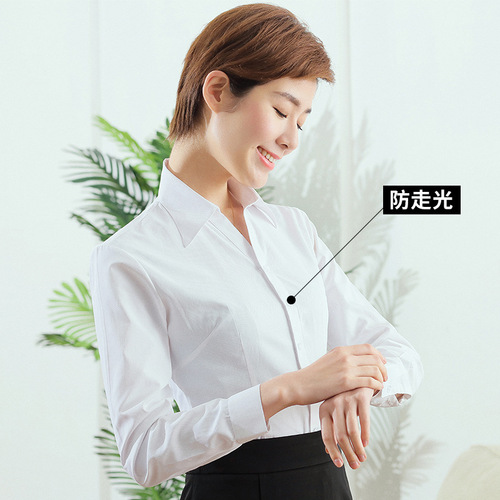 2024 New Women's Long Sleeve White Shirt OL Slim Business Wear Interview Work Clothes Cotton V-Neck Shirt Formal Collar