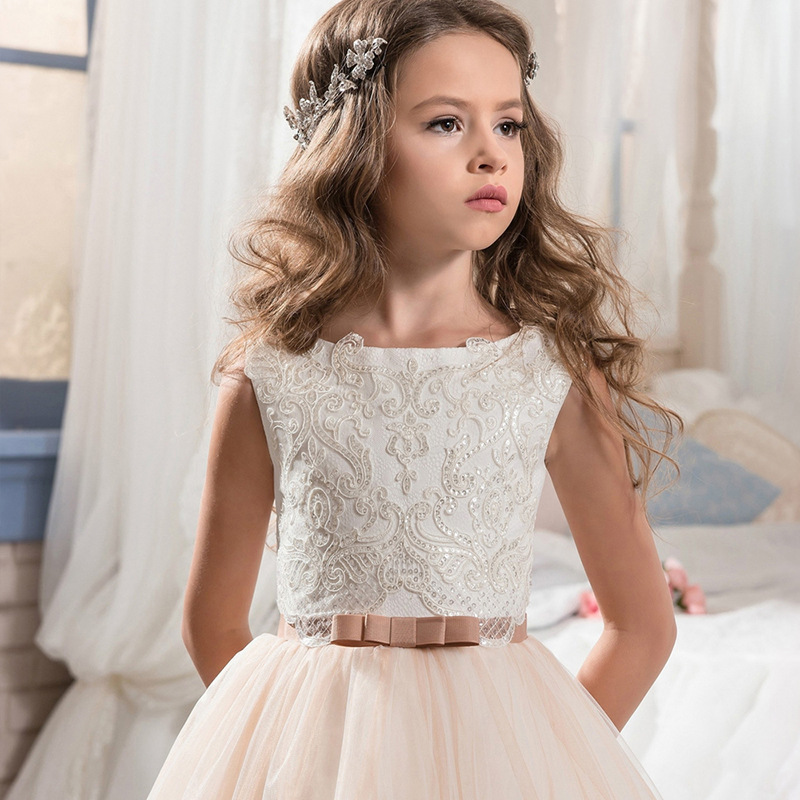 Comercio exterior transfronterizo de AliExpress eBay Vestido de novia para niños de Europa y América Vestido de princesa esponjosa de encaje rhinestone de niña de flores