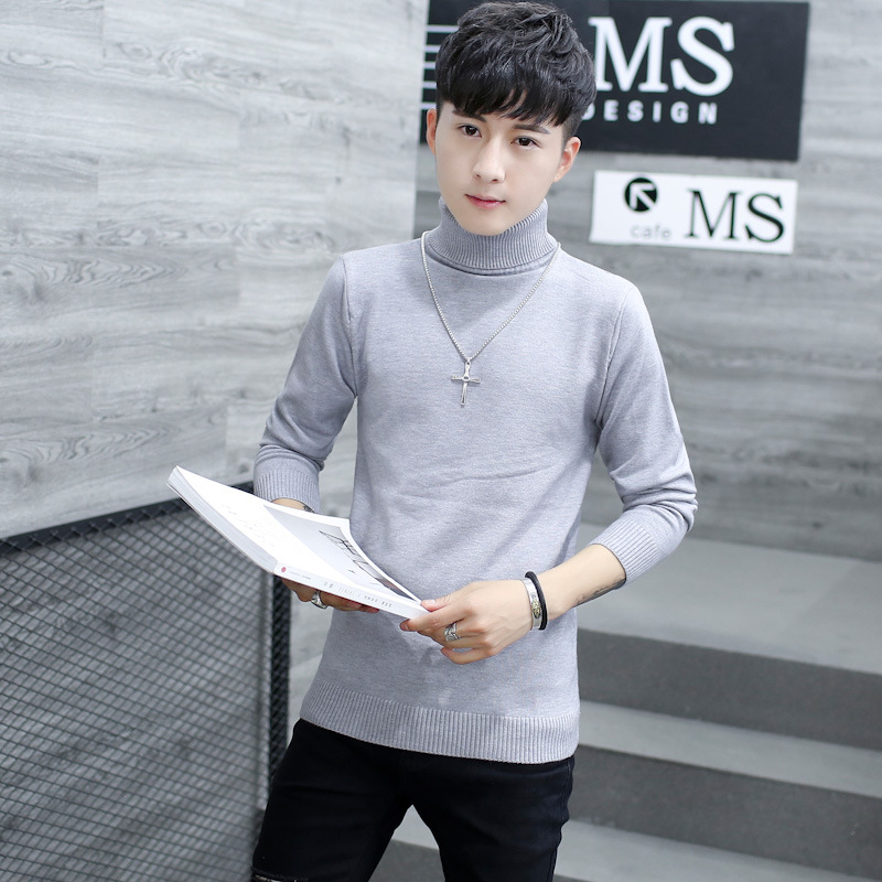 Suéter de cuello alto de los hombres del fabricante de estilo coreano SLIM-Fit suéter de lana de color sólido pullover bottoming camisa suéter entrega de una pieza