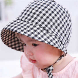 韩版男女儿童帽子经典黑白格子婴儿套头帽春季男宝宝胎帽防风遮阳