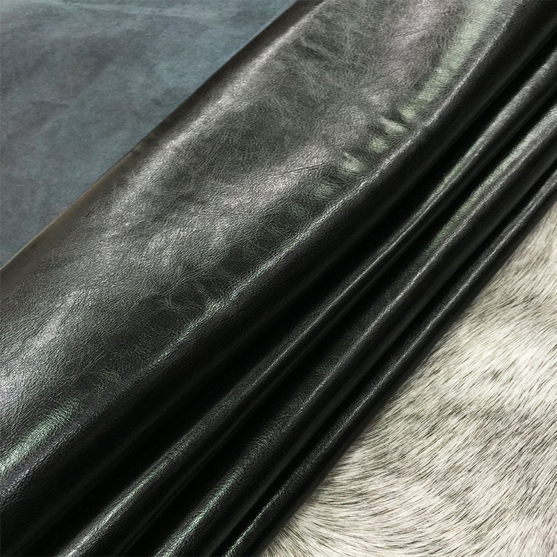 油腊皮二层牛皮黑色R64纹真皮湿发覆膜皮料