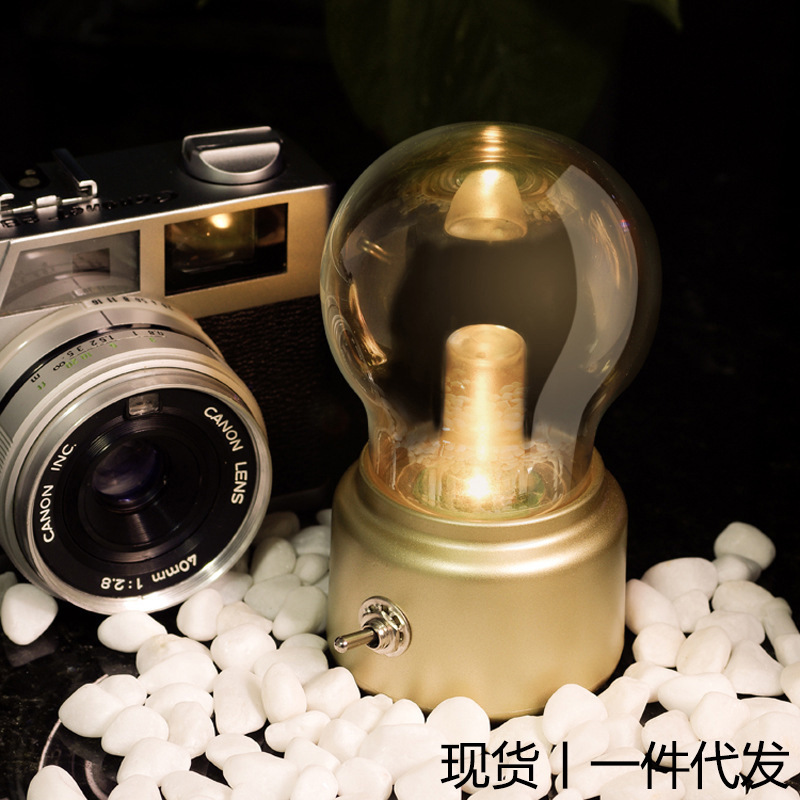 USB rechargeable retro bulb lamp LED eye protection table lamp metal glass bedside atmosphere night light Creative lamp