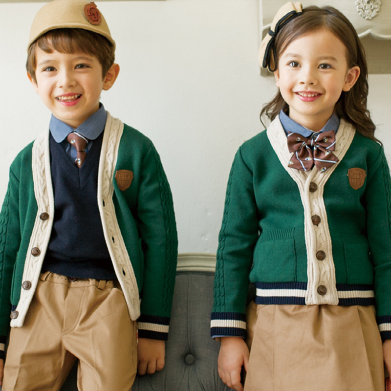 Korean version of the school uniform English style set for kindergarteners, class dress, children's sweater, choir uniform, performance set of four pieces