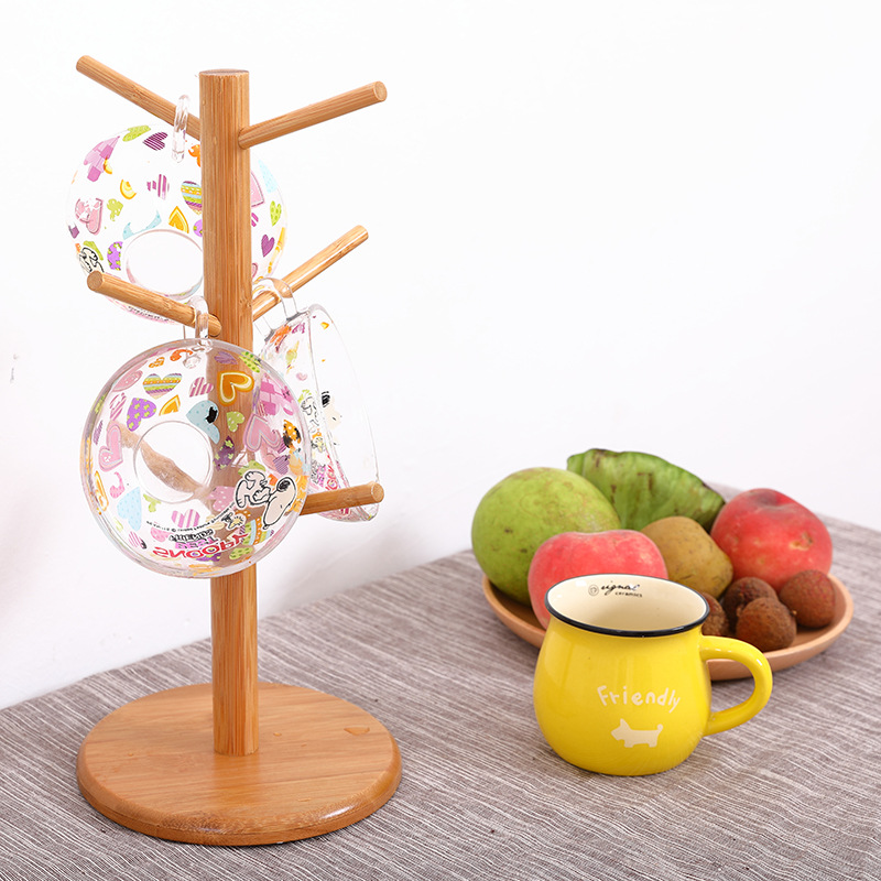 Portatarjetas de bambú simple portavasos en forma de árbol portavasos de madera organizador de almacenamiento en casa taza de agua creativa estante de almacenamiento