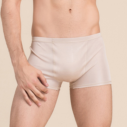 Factory direct sales men's solid color double-sided knitted underwear mulberry silk mid-rise boxer briefs comfortable and breathable shorts