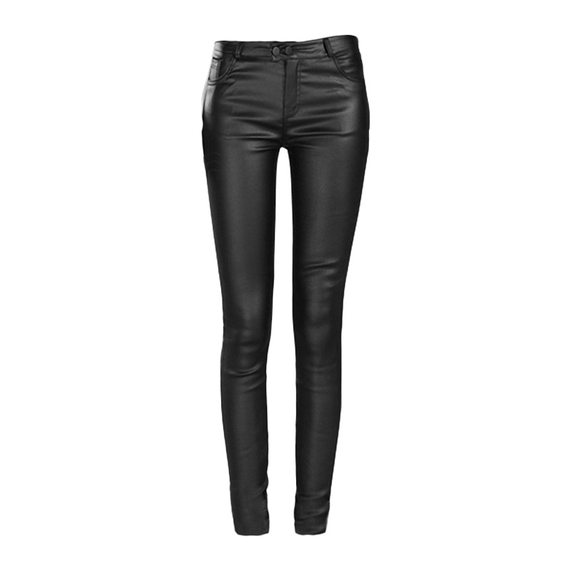 Leggings ajustados informales de cintura alta para mujer, de piel sintética fina con revestimiento de PU, para uso exterior, adecuados para llevar al aire libre.