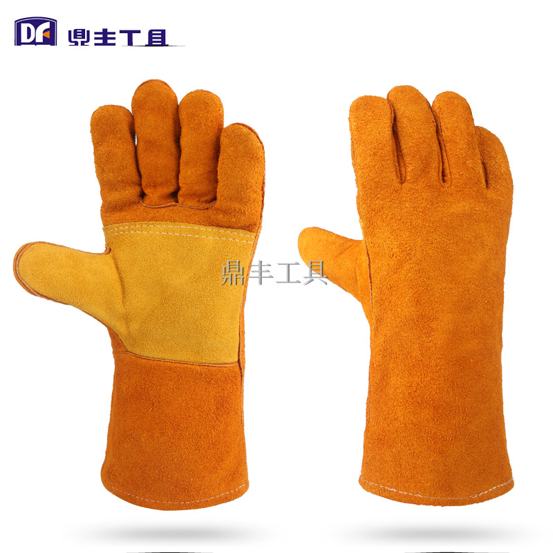 黄色牛皮电焊手套 手掌拇指加托焊接防护工作手套 隔热防飞溅