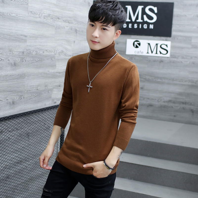 Suéter de cuello alto de los hombres del fabricante de estilo coreano SLIM-Fit suéter de lana de color sólido pullover bottoming camisa suéter entrega de una pieza