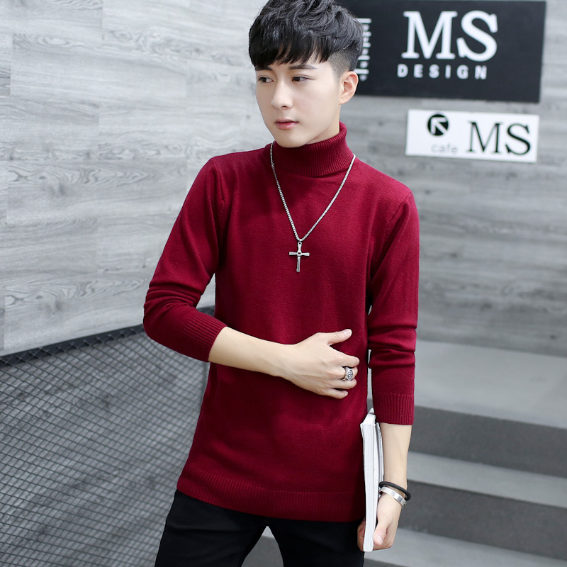 Suéter de cuello alto de los hombres del fabricante de estilo coreano SLIM-Fit suéter de lana de color sólido pullover bottoming camisa suéter entrega de una pieza