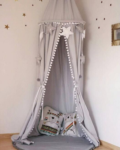 Nordic ins new mosquito net children's room decoration fur ball dome bed tent bed curtain tent mosquito net three colors