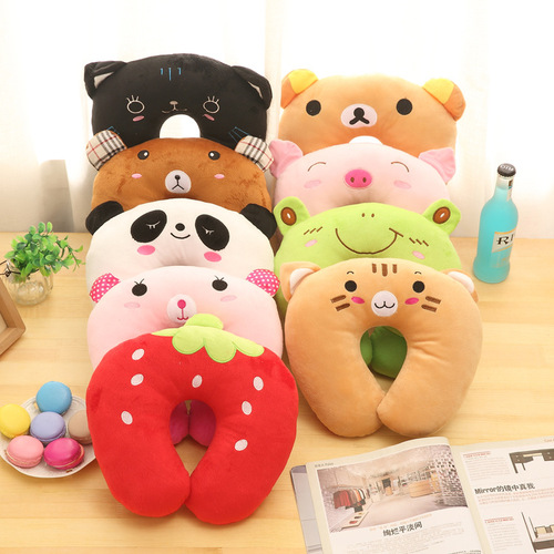 Cartoon plush U-shaped pillow, nap and office dual-use neck pillow, children's pillow, travel pillow, event gift promotion u-shaped pillow