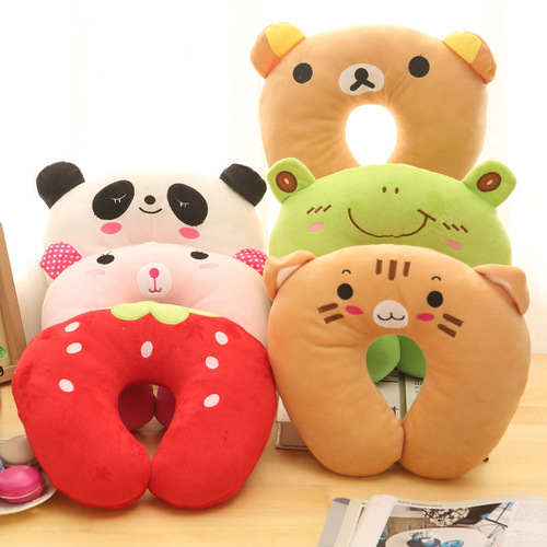 Cartoon plush U-shaped pillow, nap and office dual-use neck pillow, children's pillow, travel pillow, event gift promotion u-shaped pillow