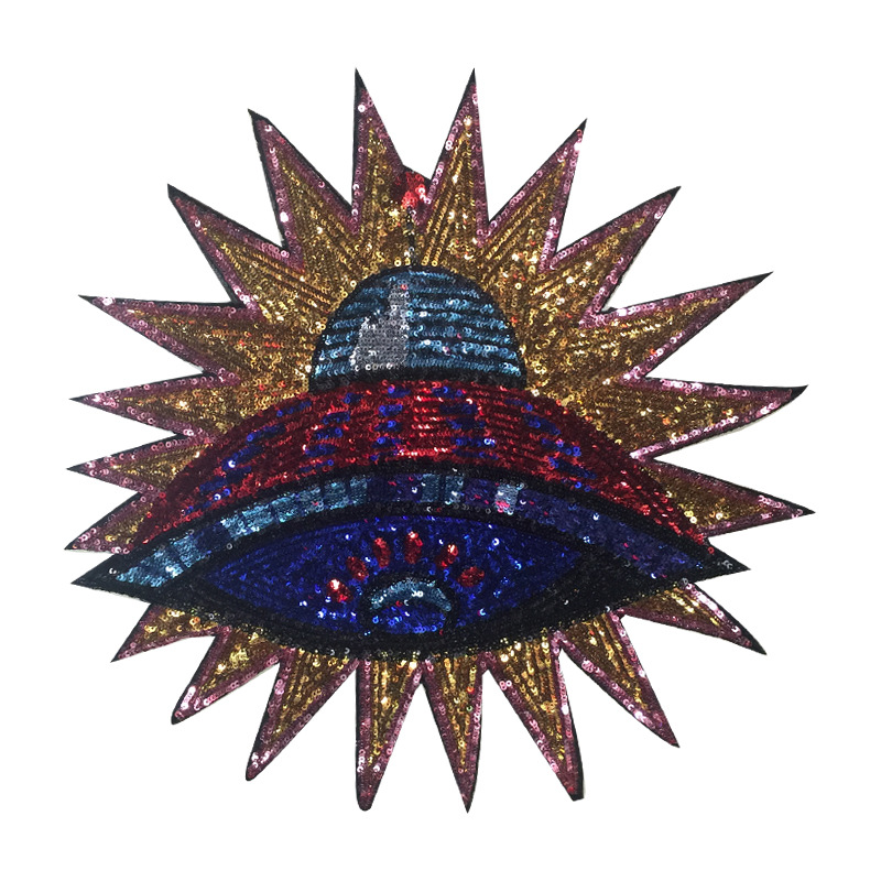 太空飞碟亮片布贴补丁贴 衣服图案装饰贴 时尚diy外星飞船布贴