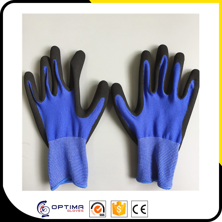 13针涤纶尼龙掌浸丁腈磨砂手套多种颜色出口