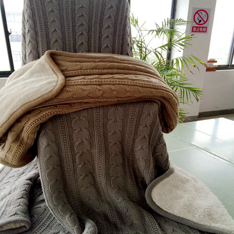 爆款INS网销纯色加厚羊羔绒毛线绞花双层毯加绒沙发懒人盖毯厂家2