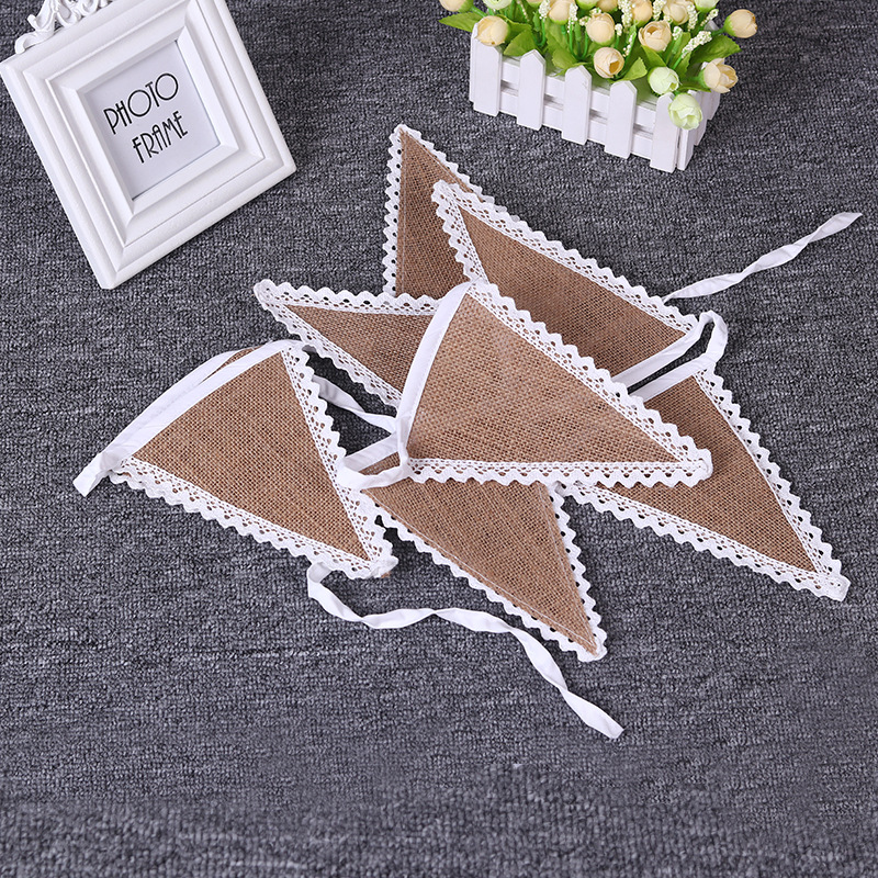 厂家 棉花边三角旗 圣诞 婚庆 派对燕尾旗 麻布三角旗 拉旗麻布旗