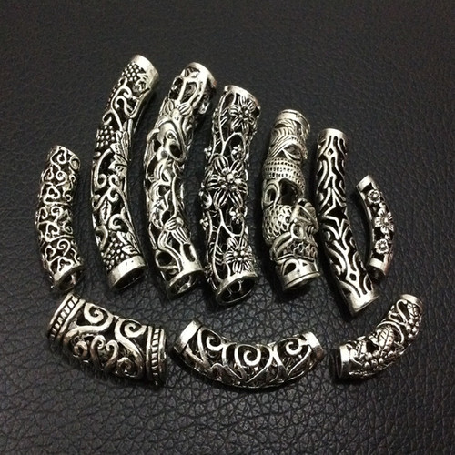 Jewelry accessories Tibetan silver retro alloy hollow large hole elbow wig headdress long bead bracelet necklace casing