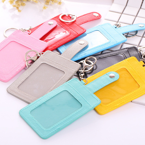 Factory direct sales solid color three card slot small card set meal card bus subway transportation card set key chain accessories card bag