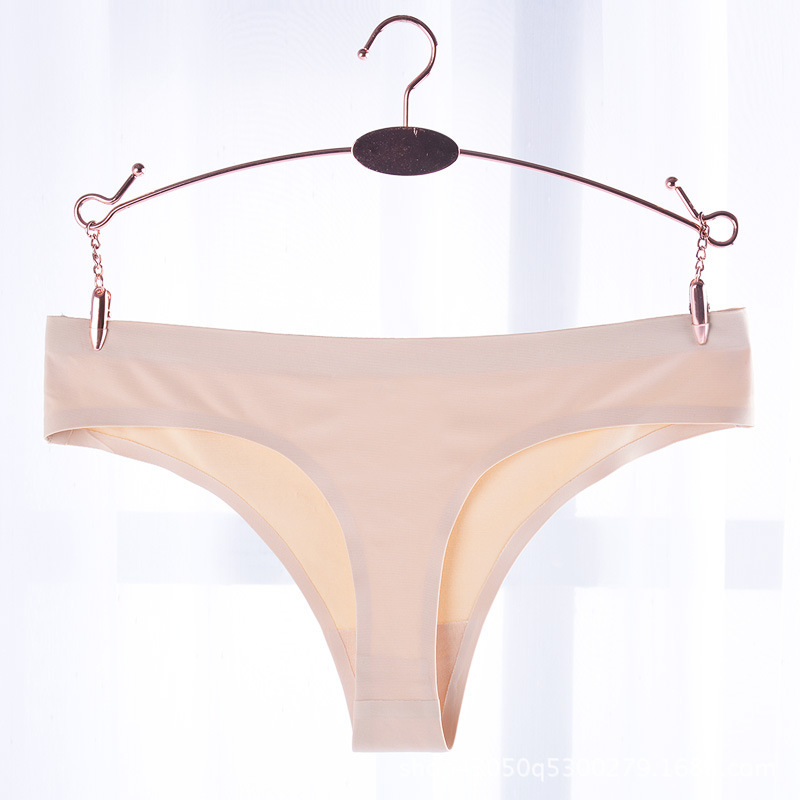 Foreign Trade European and American Women's Thong Women's One-Piece Ice Silk Seamless Invisible Underwear Low-Waist Pure Cotton Crotch T-Pants