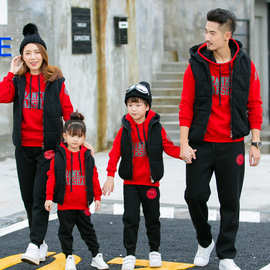 亲子装冬装新款一家三口全家装母女母子韩版运动套装三件套w68-1