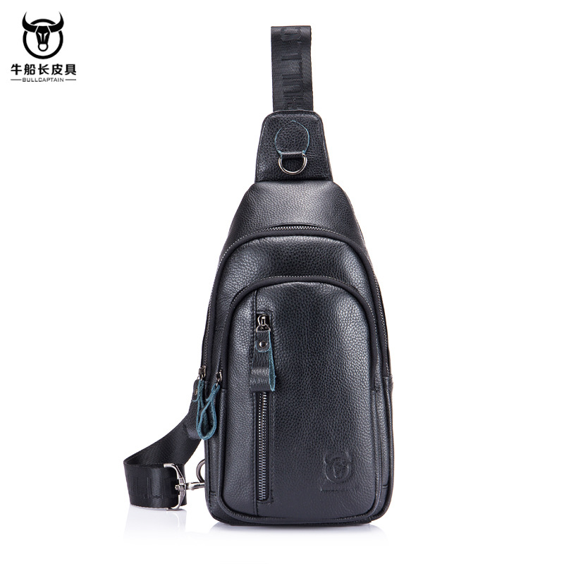 Capitán NIU hombres de cuero hombro crossbody pecho bolsa primera capa de piel de vaca moda multi-funcional deportes casual pecho bolsa
