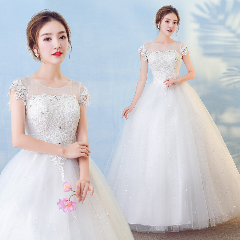 跨境婚纱2025新款包肩新娘婚纱礼服 双肩一字肩蕾丝婚纱批发T51