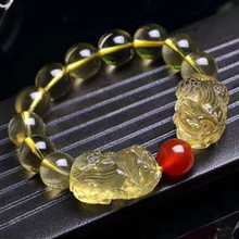 天然黄水晶双貔貅男女款貔貅手链 搭配红玛瑙珠鸿运当头批发