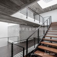 钢木线条简约拉杆楼梯护栏扶手厂家复式欧美复古栏杆