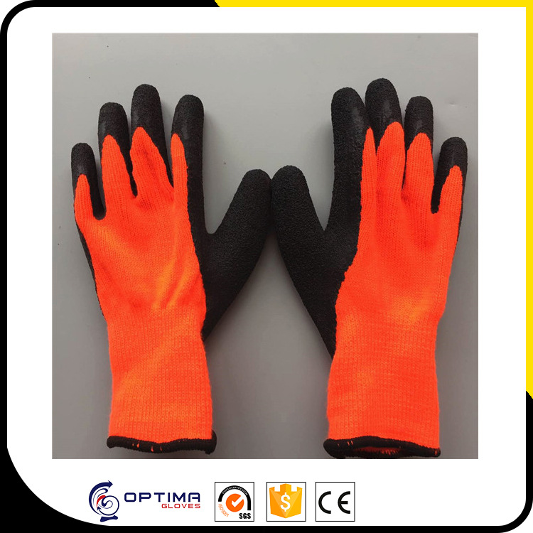 10针腈纶乳胶起皱手套大拇指全浸冬天保暖手套防滑工作手套