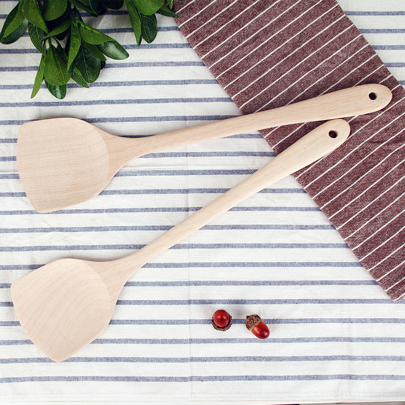 Pala de madera de mango largo sin pintar Espátula de estilo japonés y coreano pala de mango largo mango recto pala de cocina de madera antiadherente pan regalo fabricante T